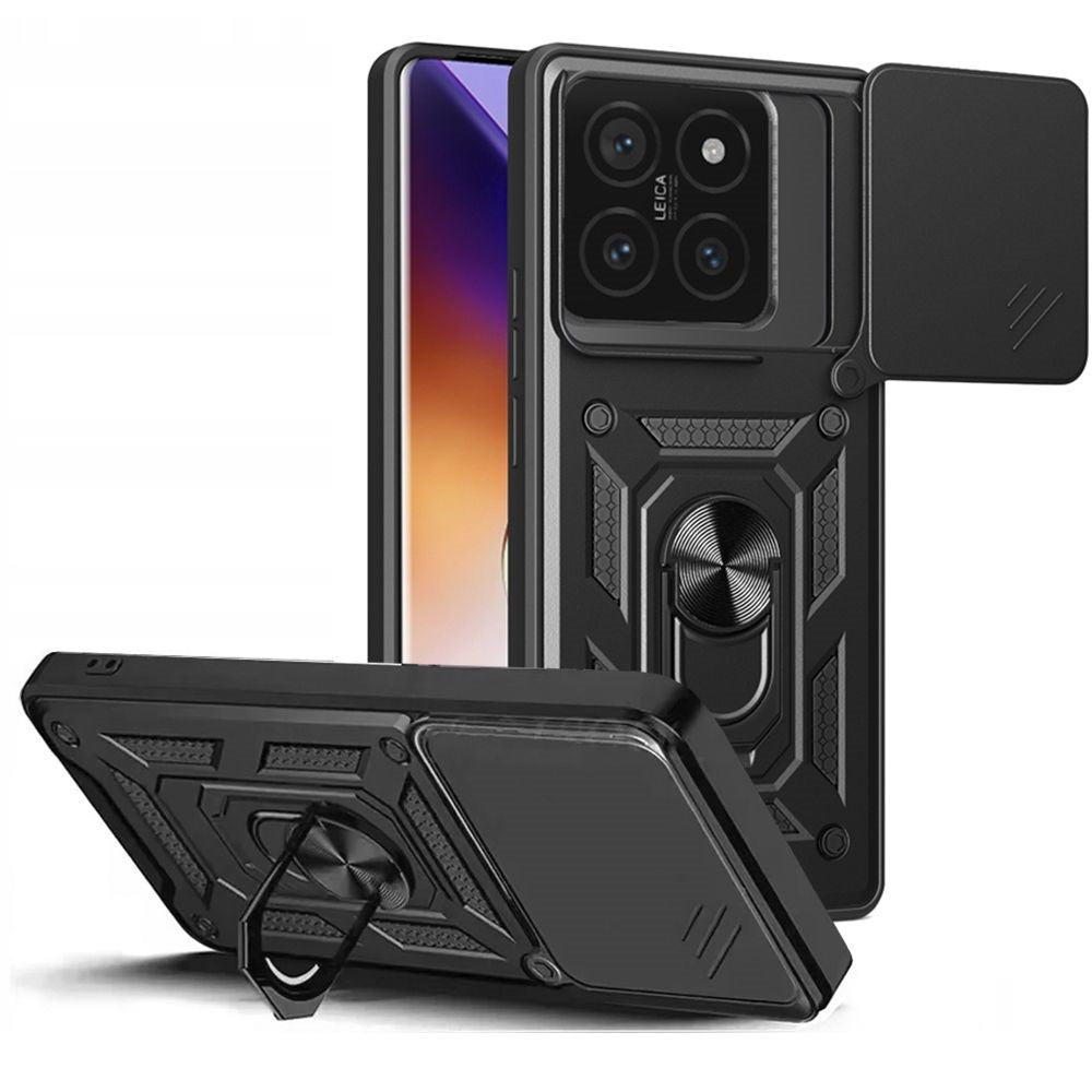 Xiaomi 14T Tech-Protect Camshield m. Magnetisk Fingerring & Ståfunktion - Sort