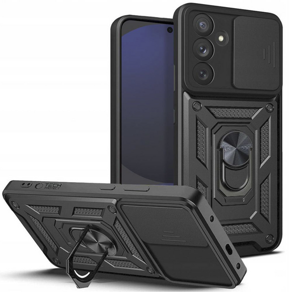 Samsung Galaxy S24 FE Tech-Protect Camshield m. Magnetisk Fingerring & Ståfunktion - Sort