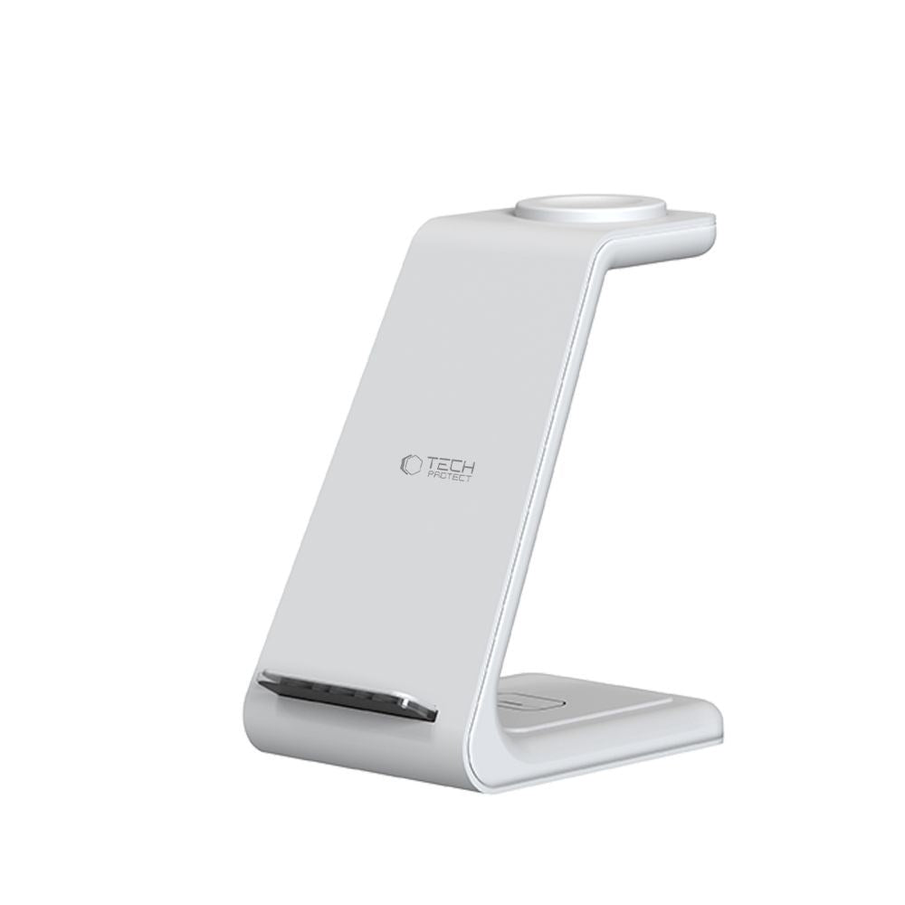 Tech-Protect QI15W-A36 Trådløs Oplader m. USB-C - 3-i-1 Funktion - Hvid