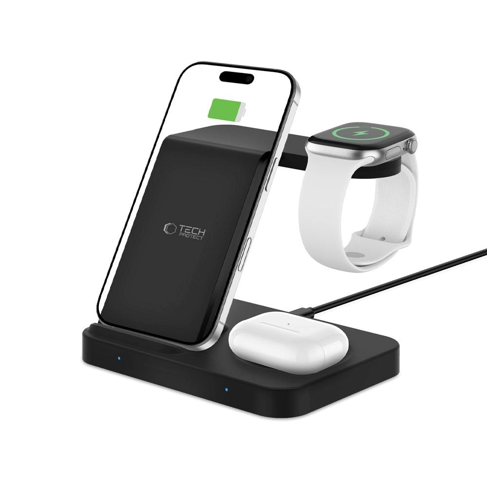 Tech-Protect Qi15W-A37 3-in-1 Trådløs Oplader til Apple og Android - Sort
