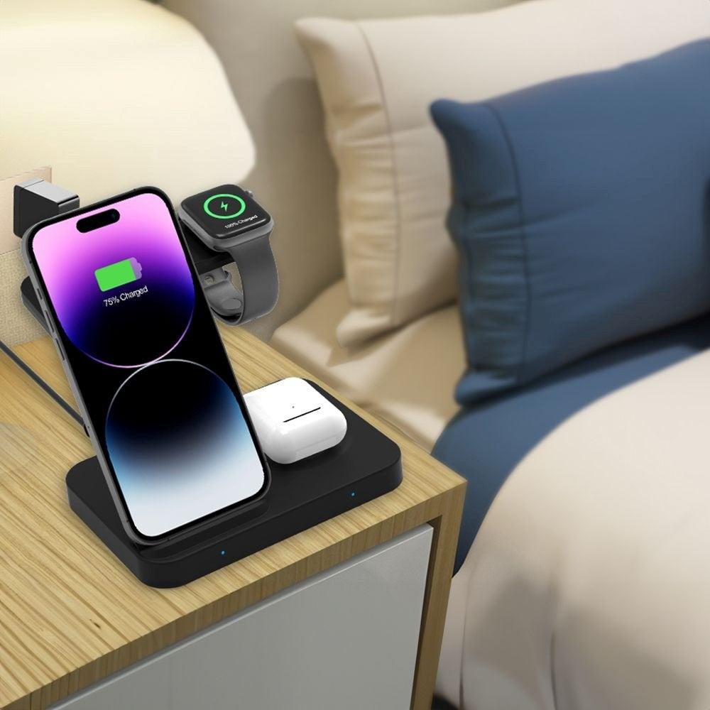Tech-Protect Qi15W-A37 3-in-1 Trådløs Oplader til Apple og Android - Sort