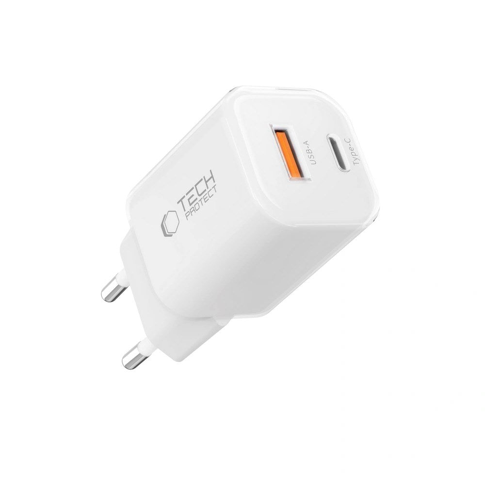 Tech-Protect 33W Vægoplader m. 1x USB-A & 1x USB-C - Hvid