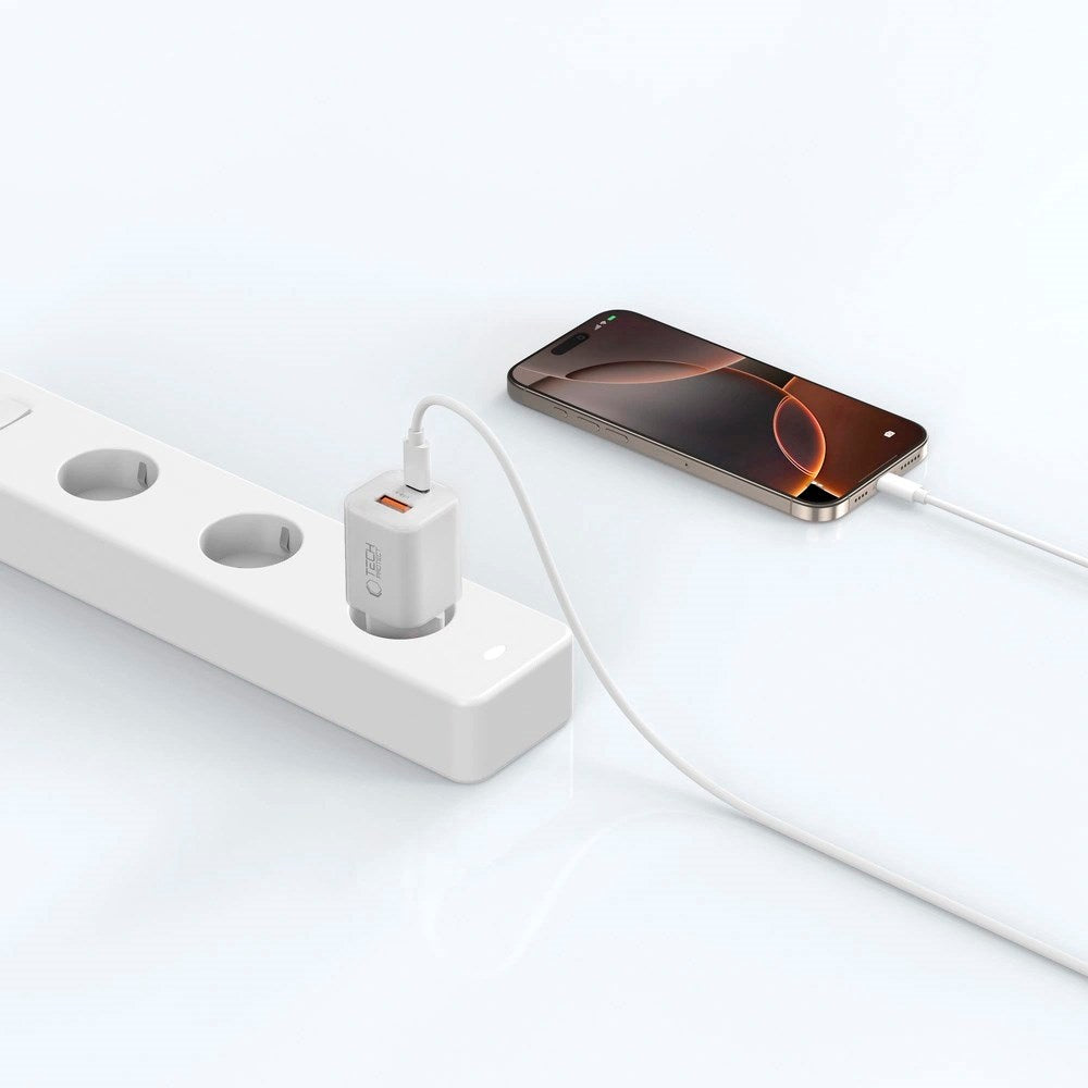Tech-Protect 33W Vægoplader m. 1x USB-A & 1x USB-C - Hvid