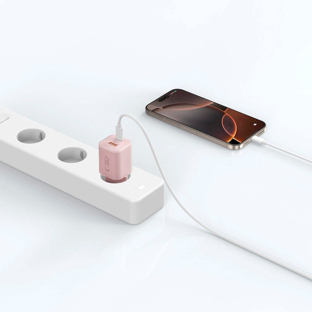 Tech-Protect 33W Vægoplader m. 1x USB-A & 1x USB-C - Lyserød
