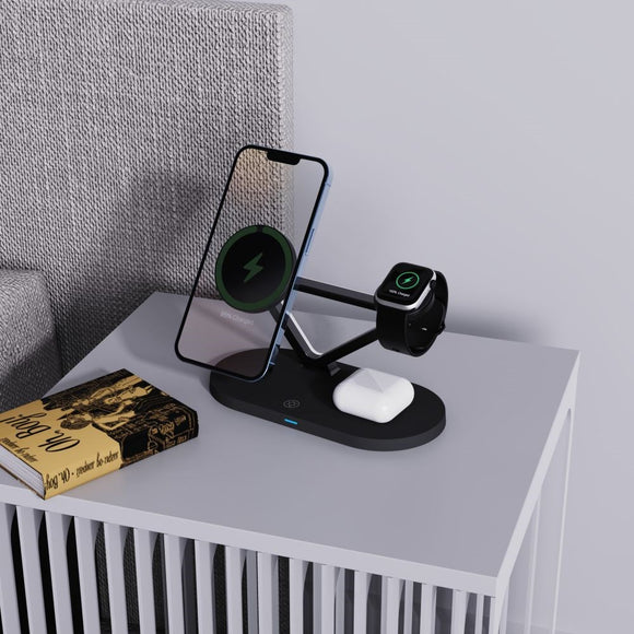 Tech-Protect 3-i-1 Magsafe Trådløs Oplader QI 15W - Sort