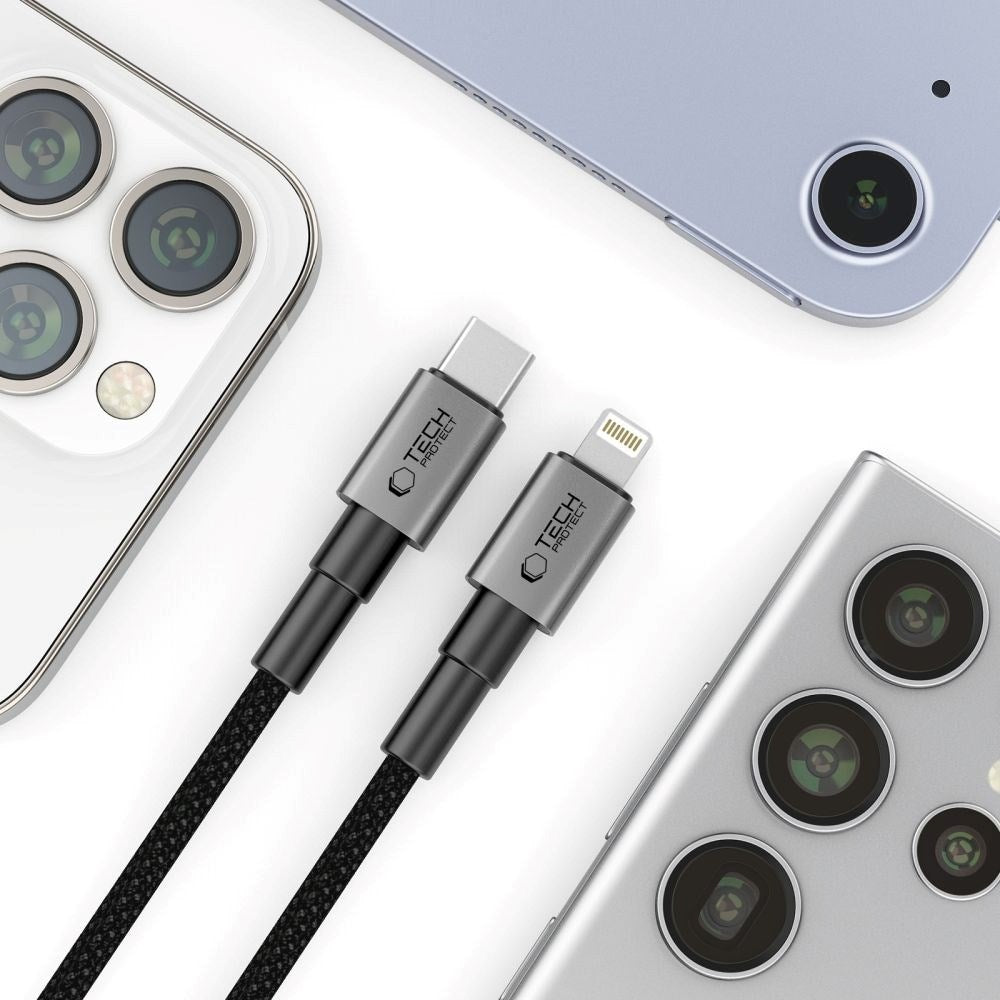 Tech-Protect Ultraboost DNA PD 27W/3A Lightning til USB-C Kabel 1m - Sort / Mørkegrå
