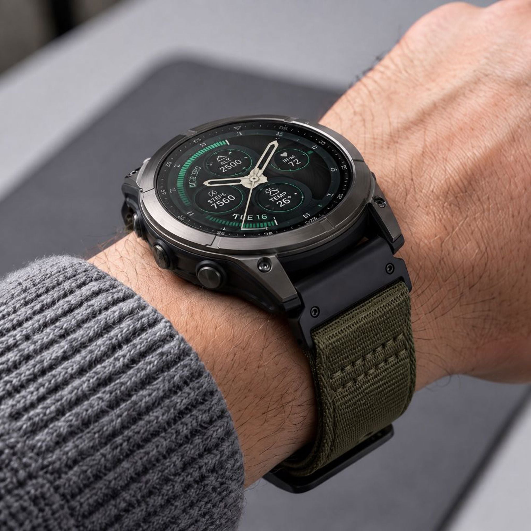 Universal Garmin 22mm QuickFit Tech-Protect Classic Nylon Rem - Grøn