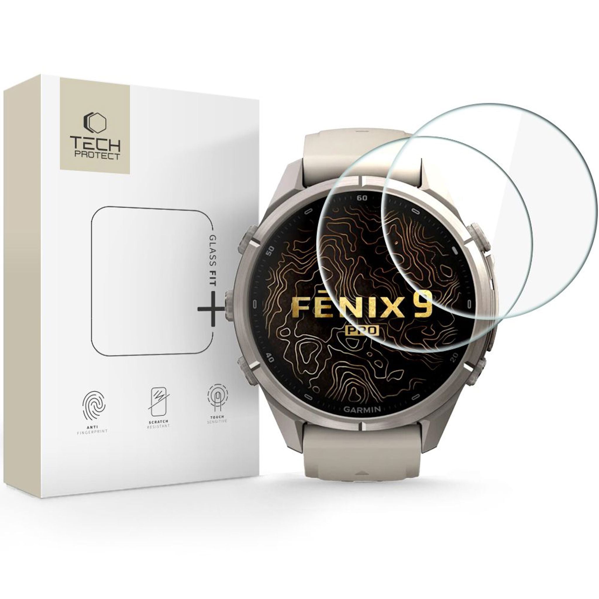 Garmin Fenix 9 Pro (43mm) Tech-Protect Glass Fit+ Beskyttelsesglas - 2 stk - Gennemsigtig