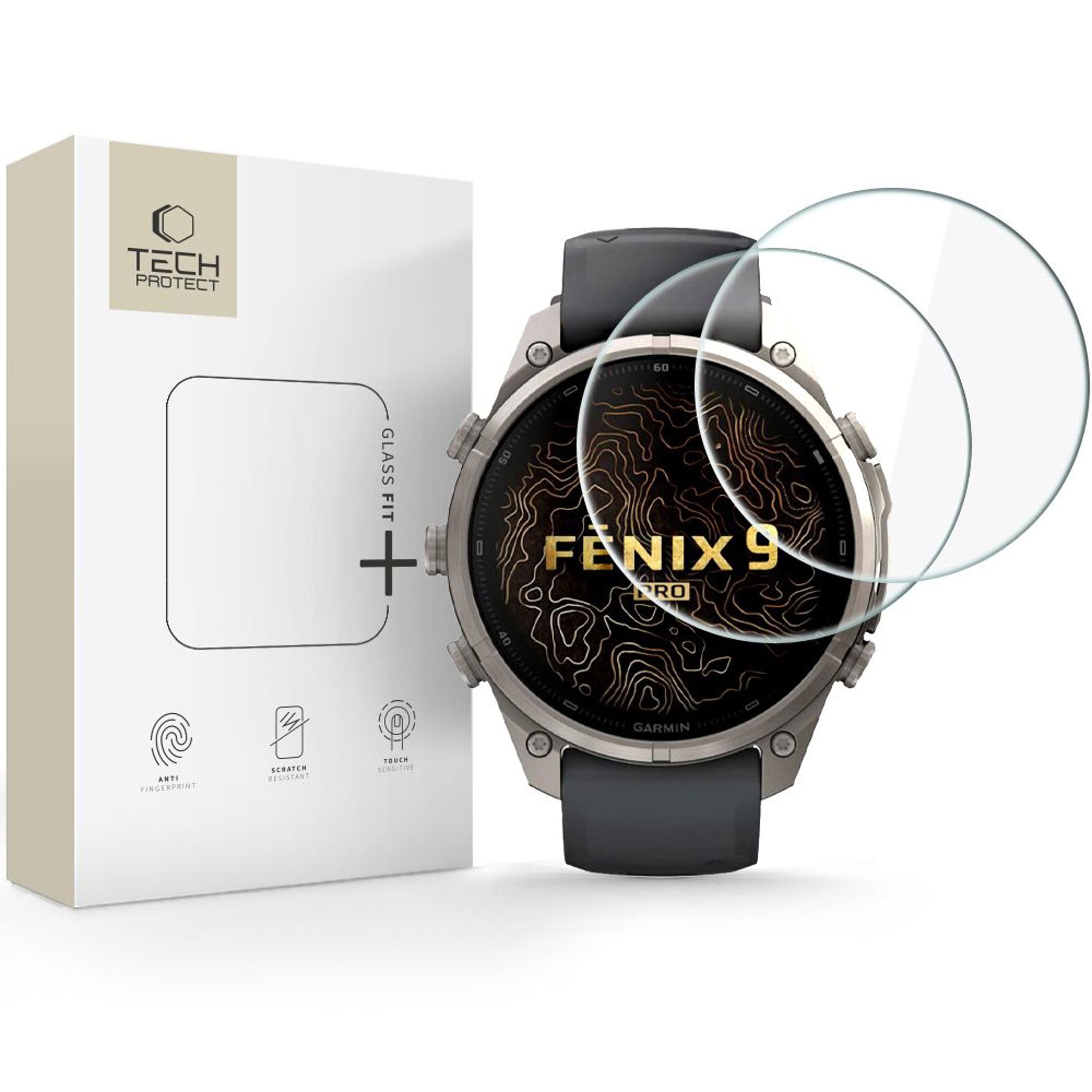 Garmin Fenix 9 Pro (47mm) Tech-Protect Glass Fit+ Beskyttelsesglas - 2 stk - Gennemsigtig
