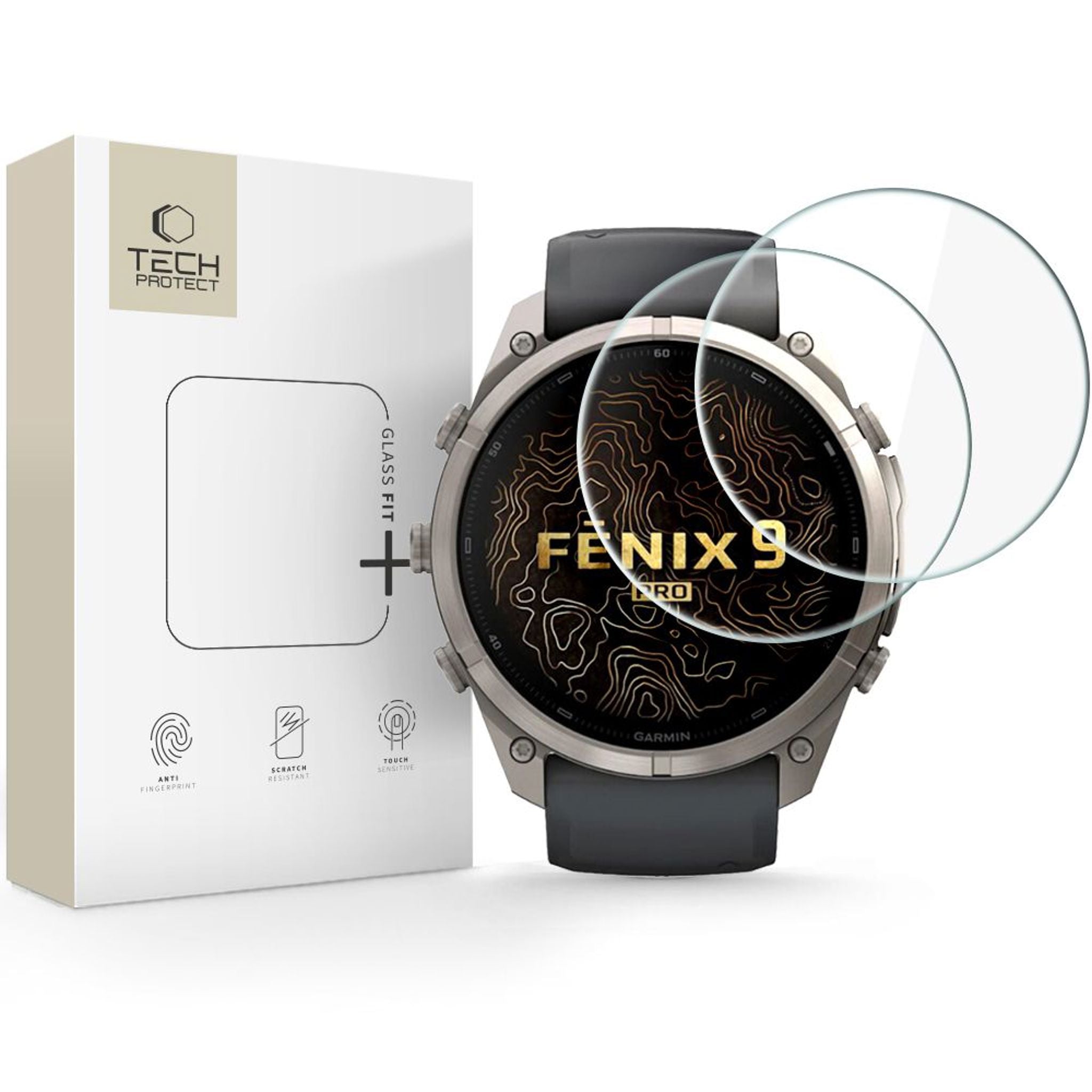 Garmin Fenix 9 Pro (51mm) Tech-Protect Glass Fit+ Beskyttelsesglas - 2 stk - Gennemsigtig