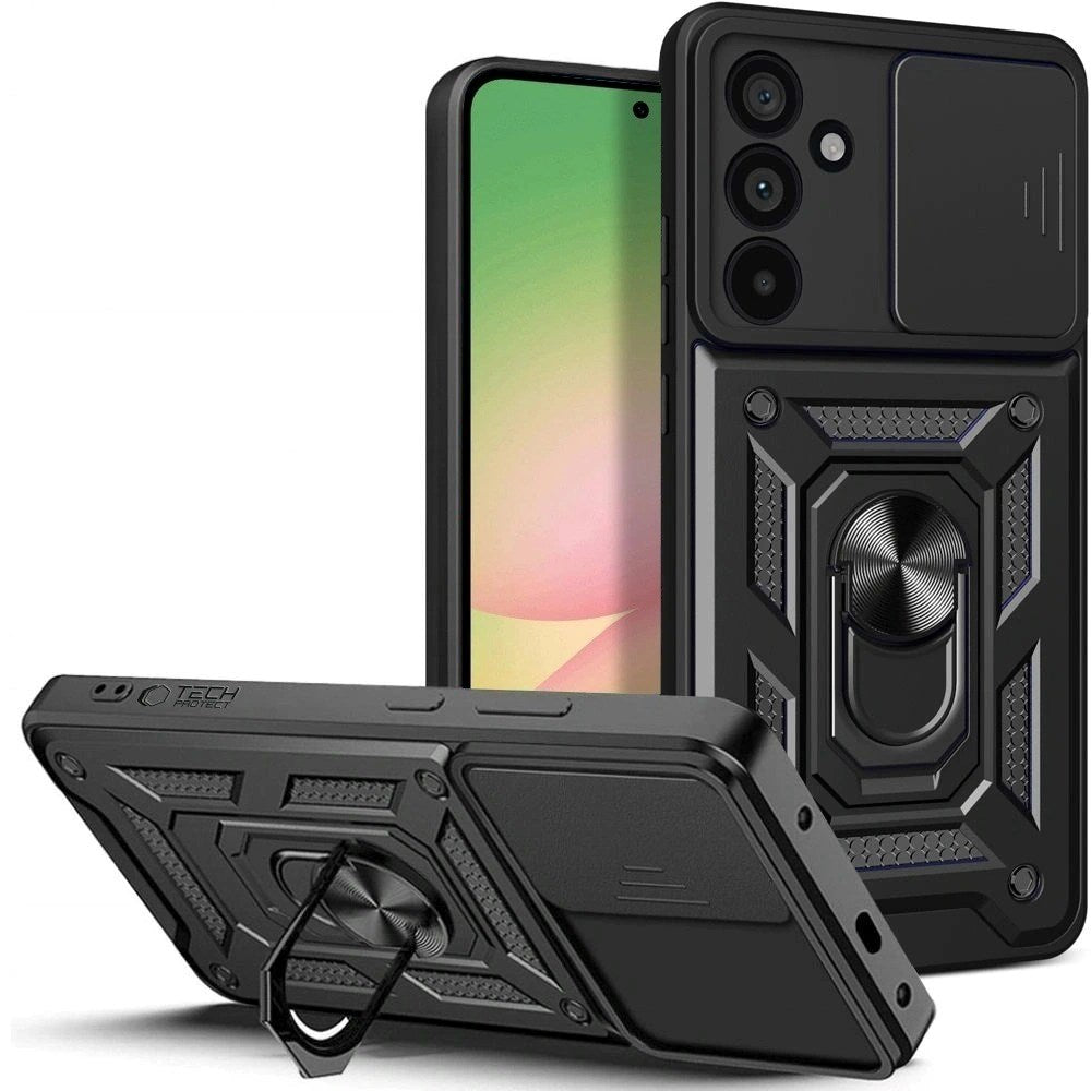 Samsung Galaxy A57 Tech-Protect Camshield m. Magnetisk Fingerring & Ståfunktion - Sort