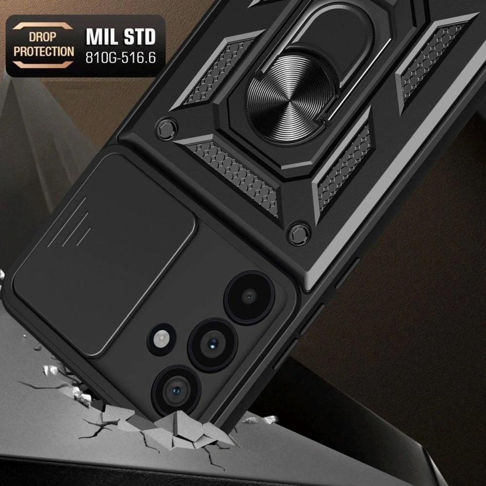 Samsung Galaxy A37 Tech-Protect Camshield m. Magnetisk Fingerring & Ståfunktion - Sort
