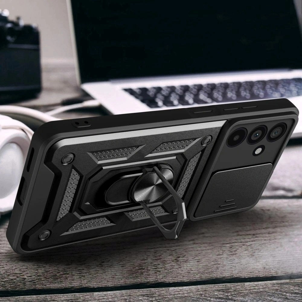 Samsung Galaxy A37 Tech-Protect Camshield m. Magnetisk Fingerring & Ståfunktion - Sort