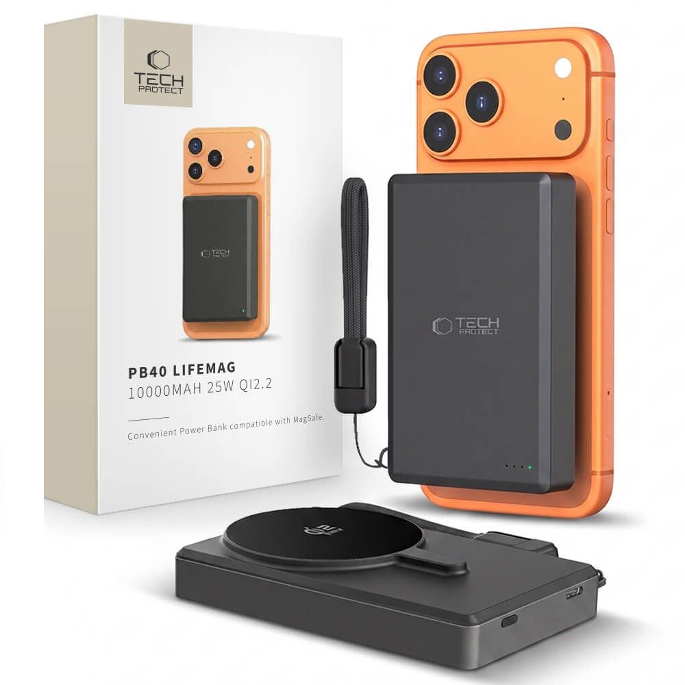 Tech-Protect PB40 LifeMag 25W PowerBank 10.000mAh - MagSafe / Qi2 Kompatibel - Sort