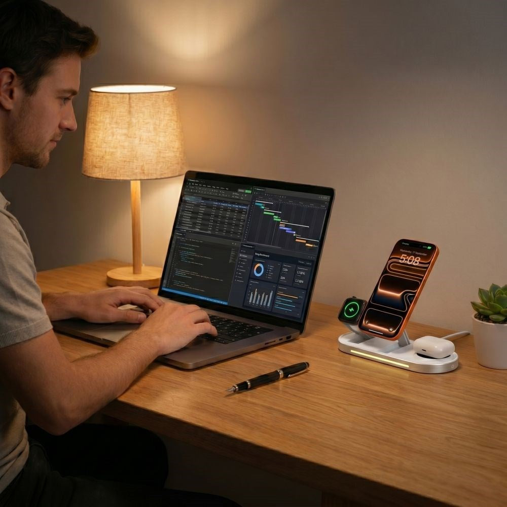 Tech-Protect A51 ARCTICBOOST 3-i-1 Trådløs Oplader 25W - MagSafe / Qi2 Kompatibel - Hvid