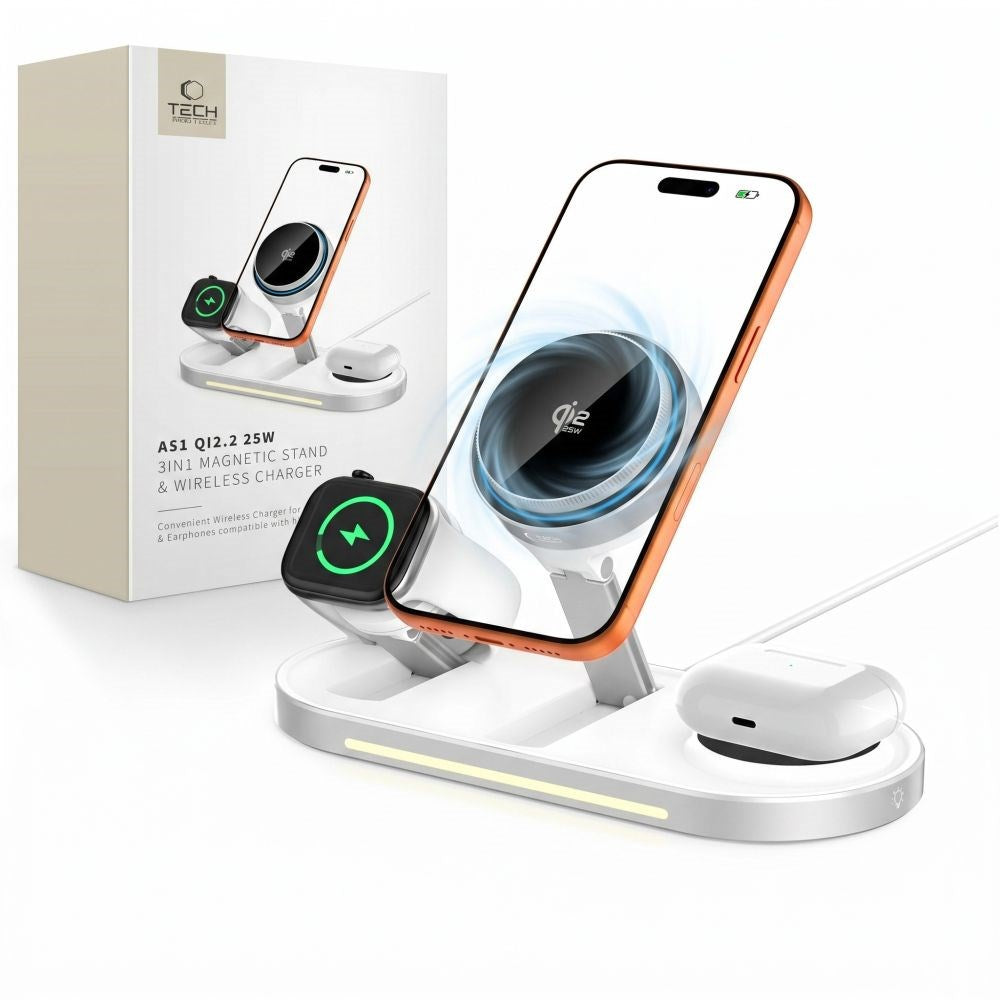 Tech-Protect A51 ARCTICBOOST 3-i-1 Trådløs Oplader 25W - MagSafe / Qi2 Kompatibel - Hvid