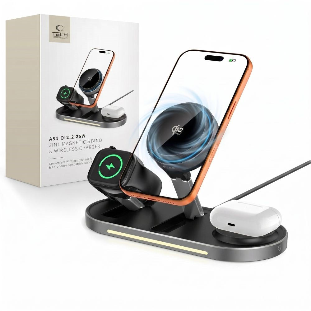 Tech-Protect A51 ARCTICBOOST 3-i-1 Trådløs Oplader 25W - MagSafe / Qi2 Kompatibel - Sort