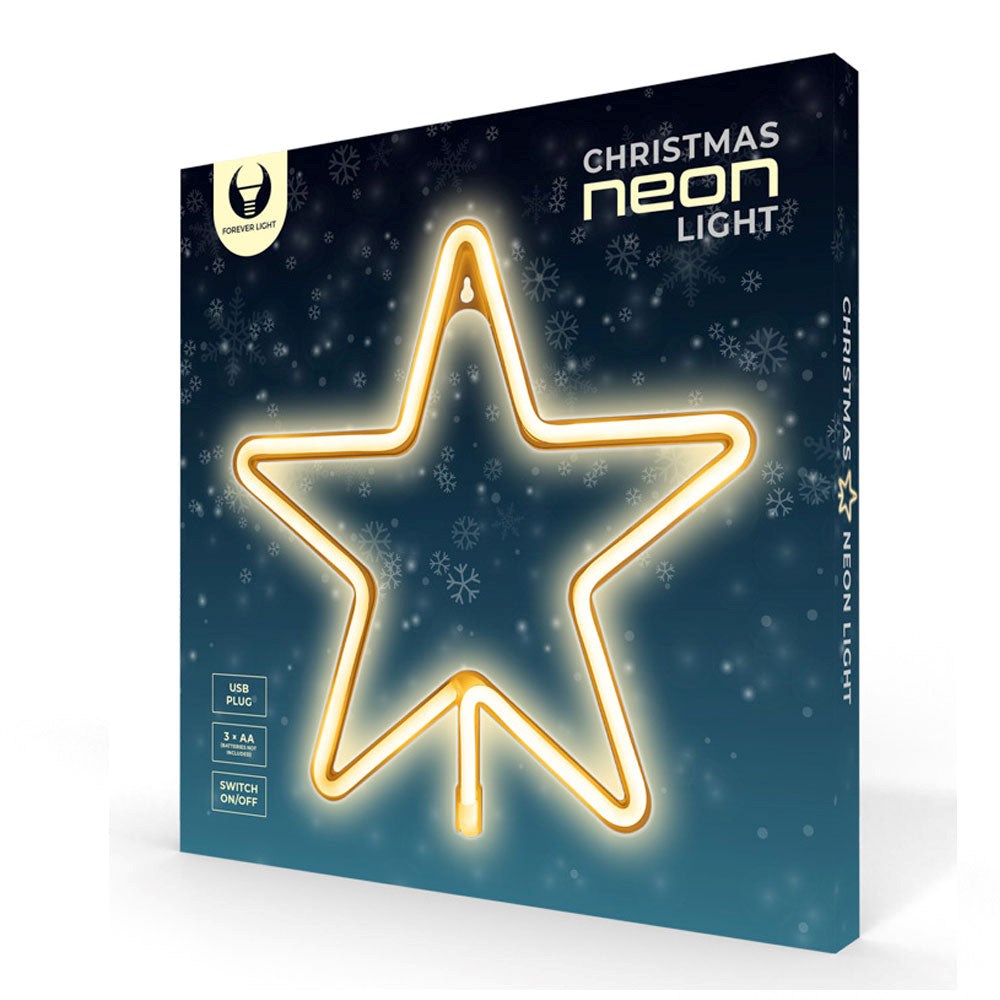 Forever Light LED Neon Juleskilt - Gult Lys m. Julestjerne