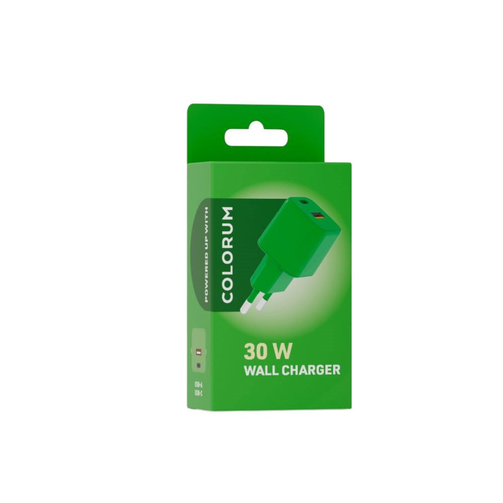 Colorum 30W Vægoplader m. 1x USB-A & 1x USB-C - Green