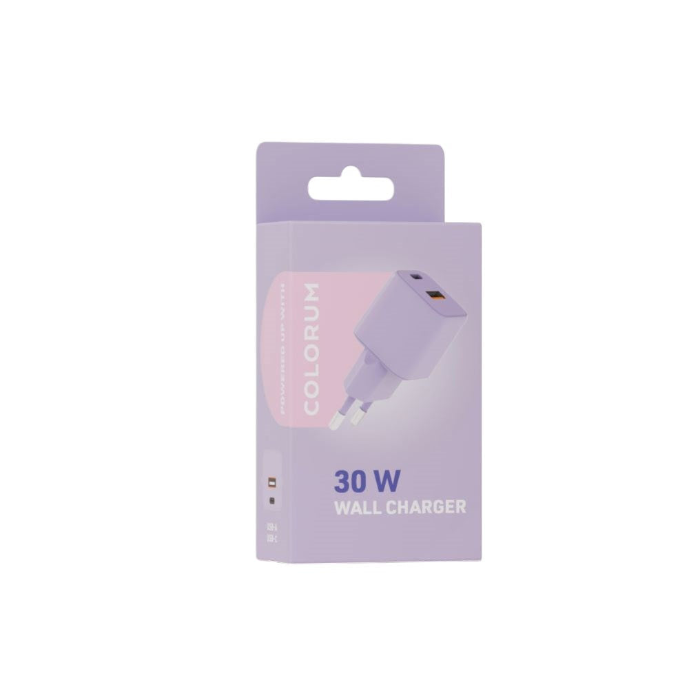 Colorum 30W Vægoplader m. 1x USB-A & 1x USB-C - Lavender