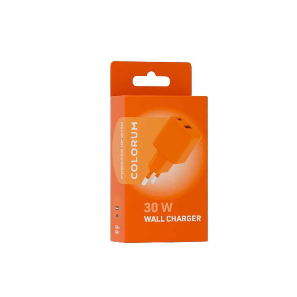Colorum 30W Vægoplader m. 1x USB-A & 1x USB-C - Orange