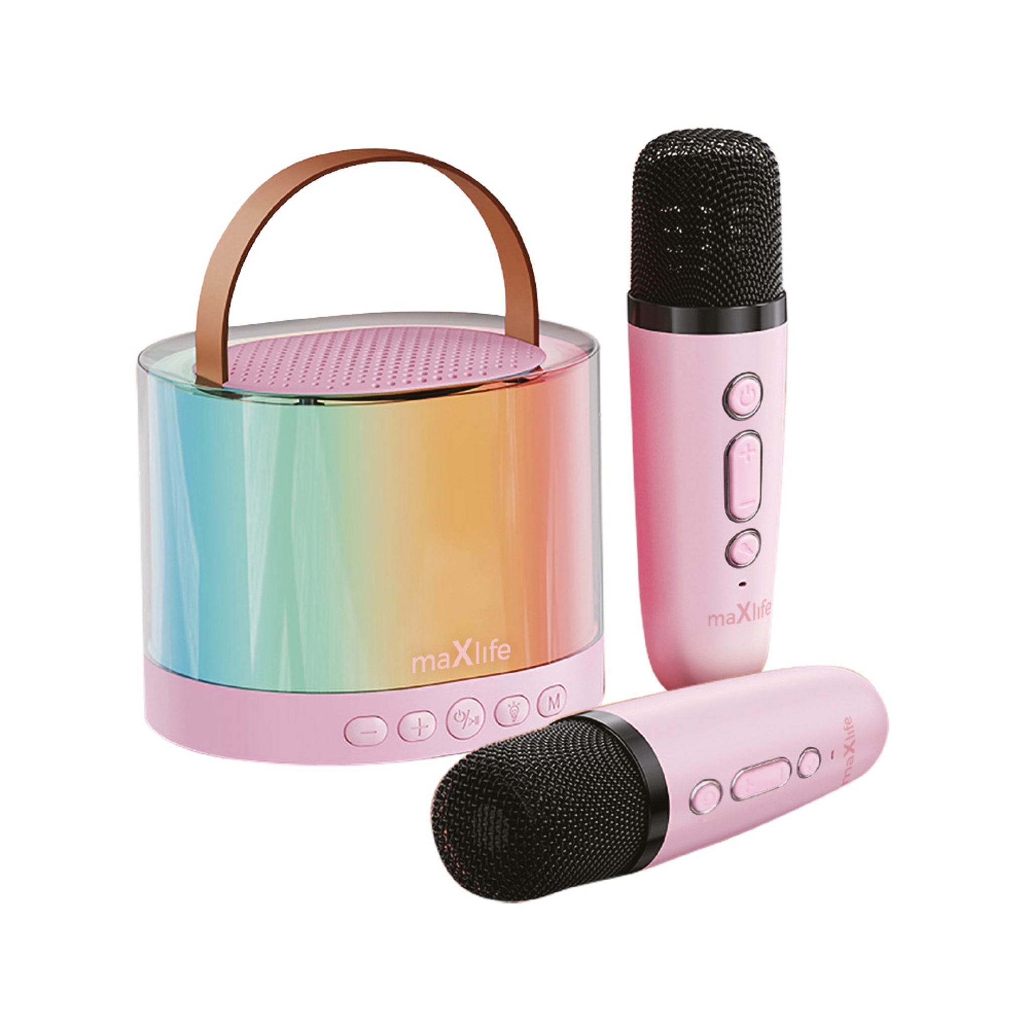 Maxlife Bluetooth Karaoke Sæt m. Højttaler & 2x Mikrofoner - Lyserød