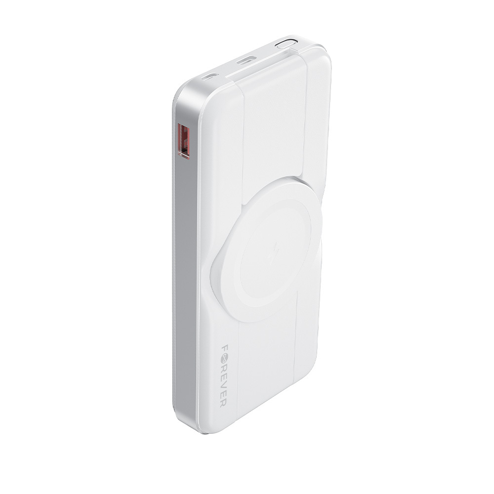 Forever MATB-300 3-i-1 Magnetisk Trådløs PowerBank - 10.000 mAh - MagSafe Kompatibel - Hvid