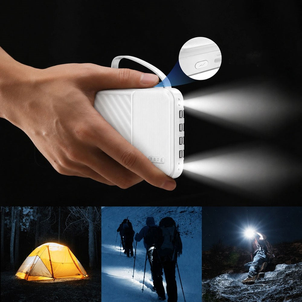 Wozinsky 10.000mAh Powerbank m. Lommelygte & 4 x Udtrækkelige Kabler - Hvid