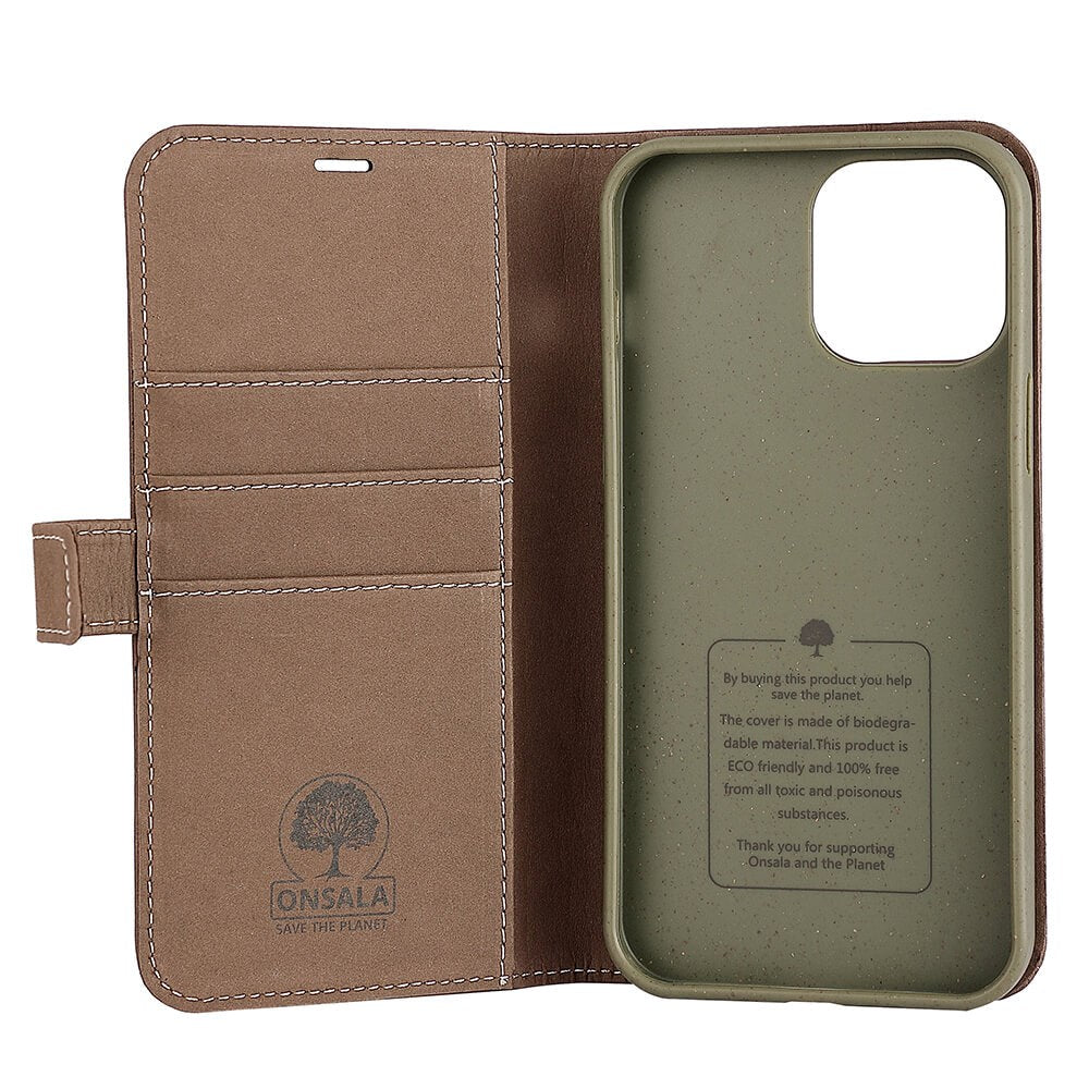 iPhone 13 Pro Max Onsala Eco Wallet - Nedbrydeligt Flip Cover m. Pung - Brun