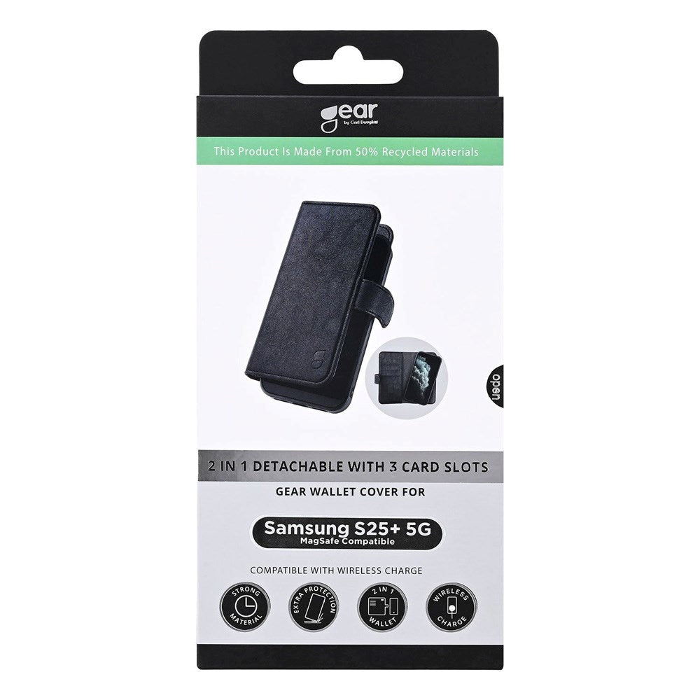 Samsung Galaxy S25+ (Plus) GEAR 2-in-1 Wallet Kunstlæder Cover m. Kortholder - Sort
