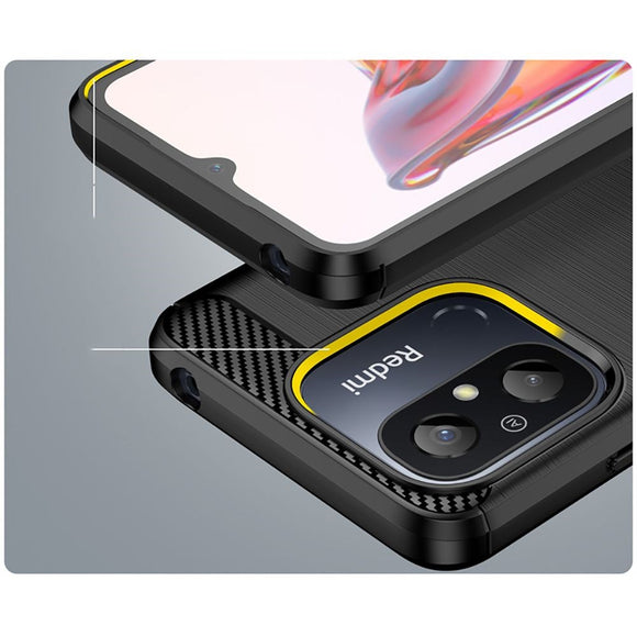 Xiaomi Redmi 12C Tech-Protect Fleksibelt Plastik Carbon Cover - Sort