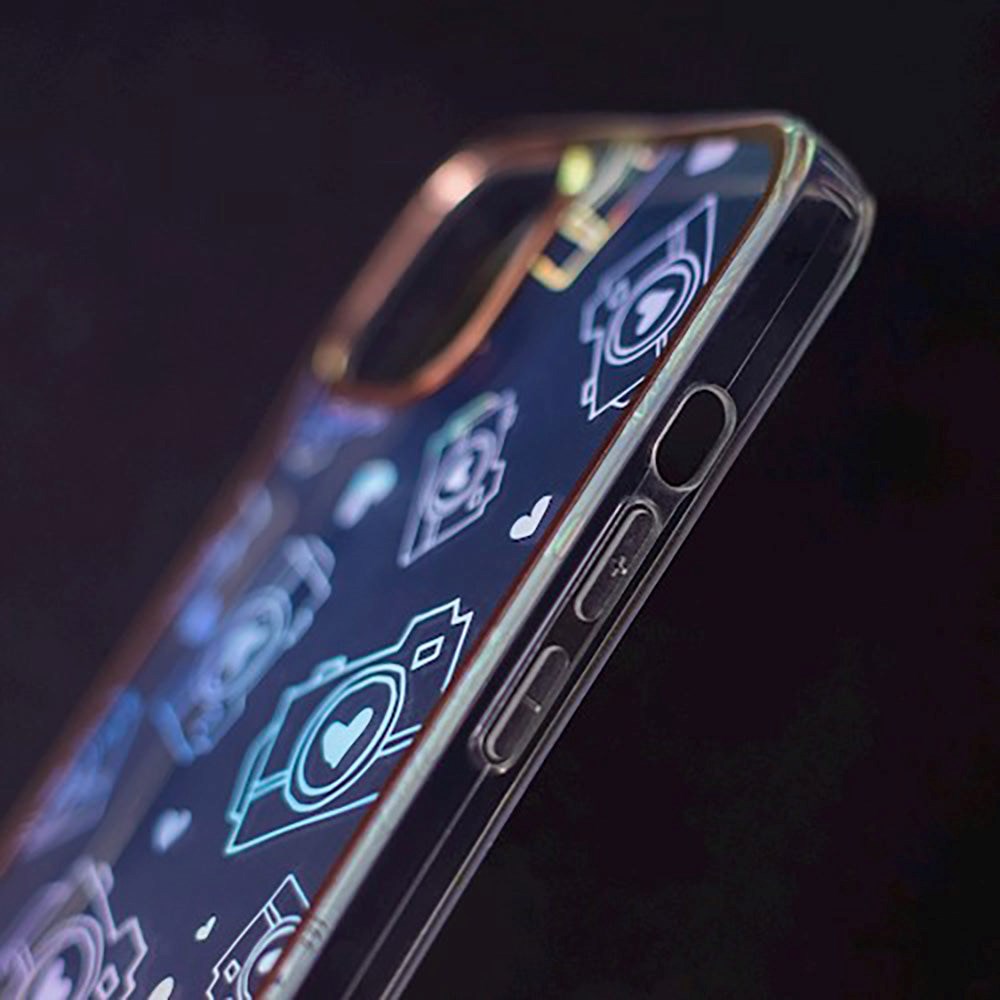 iPhone 13 Pro Hybrid Plastik Cover m. Holografisk Print - Kamera Motiv - Gennemsigtig