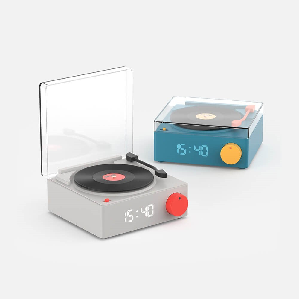 MOB - Bluetooth Højtaler m. Vækkeur - Vinyl Retro - Blå
