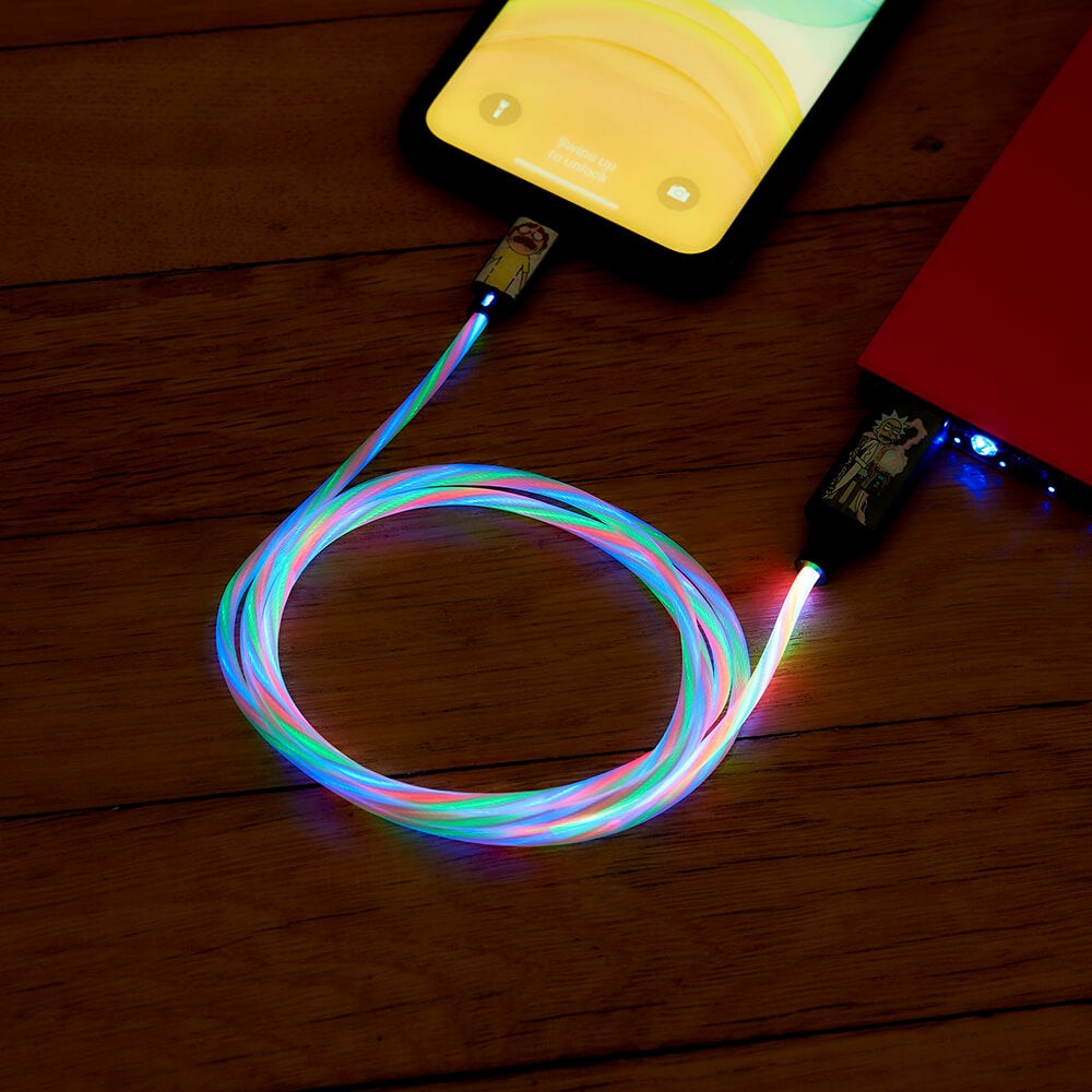Rick & Morty Light Up USB-A til USB-C Kabel 1.2 m. - Sort / Multi
