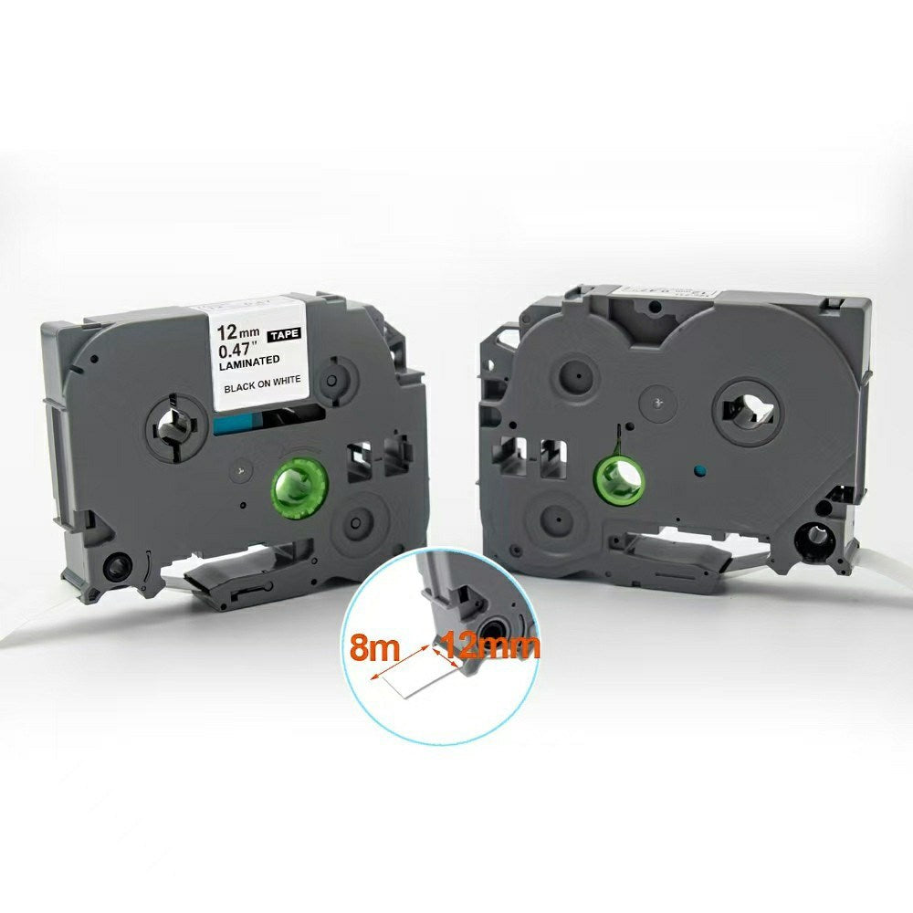 Label Tape Kassette 8 meter Lamineret Kompatibel med Brother P-Touch labelprintere Sort på Hvid - 9mm
