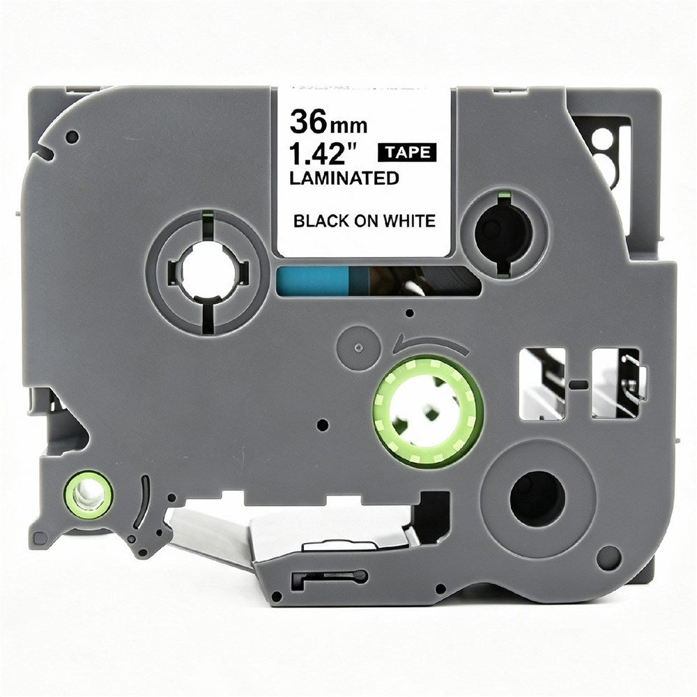 Label Tape Kassette 8 meter Lamineret Kompatibel med Brother P-Touch labelprintere Sort på Hvid - 36mm