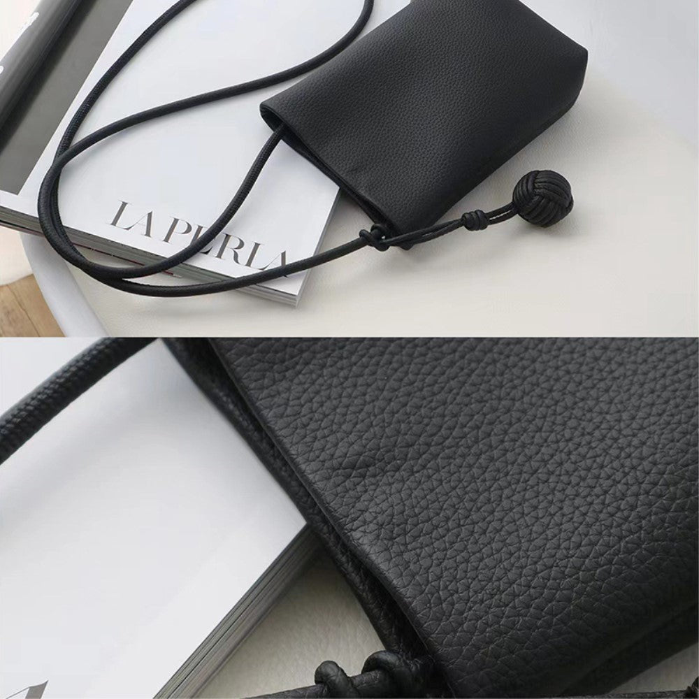 Læder Crossbody Mobil Taske m. Magnet Lukning (200 x 130 mm) - Sort