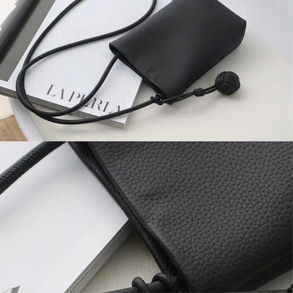Læder Crossbody Mobil Taske m. Magnet Lukning (200 x 130 mm) - Sort