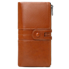 Mobil Læder Pung med Kortholdere & Lynlåslommer (185-95mm) - Brun