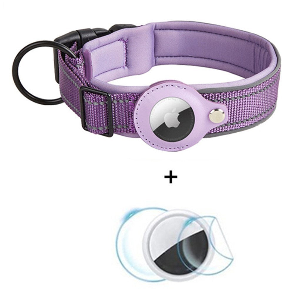 Halsbånd til Hunde med Holder til AirTag 1. & 2. Gen. - Str. L (43-50 cm) - Lilla