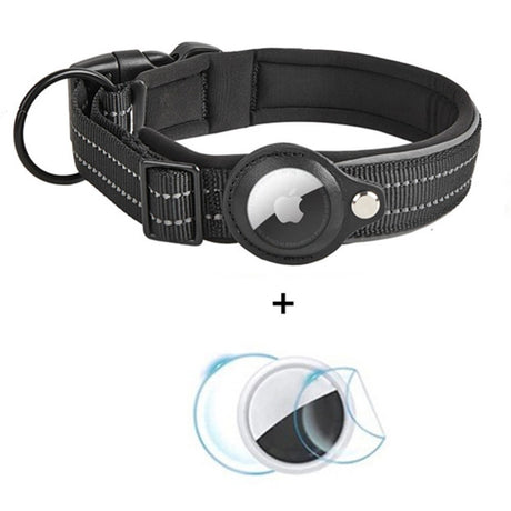 Halsbånd til Hunde med Holder til AirTag 1. & 2. Gen. - Str. L (43-50 cm) - Sort