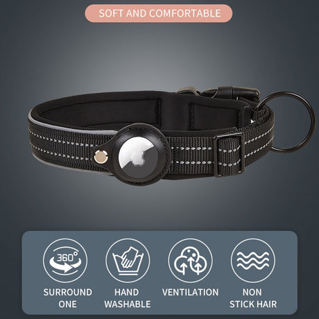 Halsbånd til Hunde med Holder til AirTag 1. & 2. Gen. - Str. L (43-50 cm) - Sort