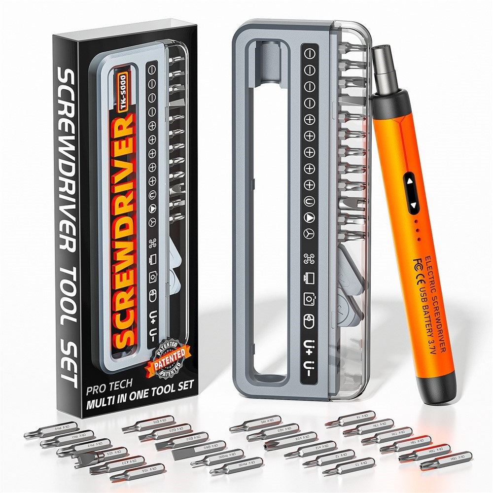 Elektronisk Skruetrækkersæt 32-i-1 m. USB-C Opladning - Orange