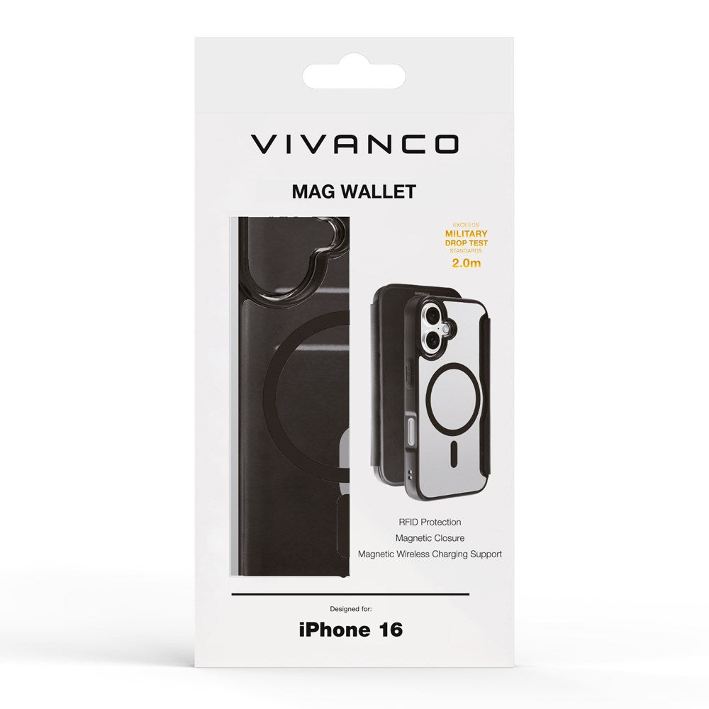 iPhone 16 Vivanco Classic Wallet Flip Cover m. Pung - MagSafe Kompatibel - Sort