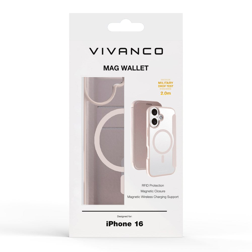 iPhone 16 Vivanco Classic Wallet Flip Cover m. Pung - MagSafe Kompatibel - Greige