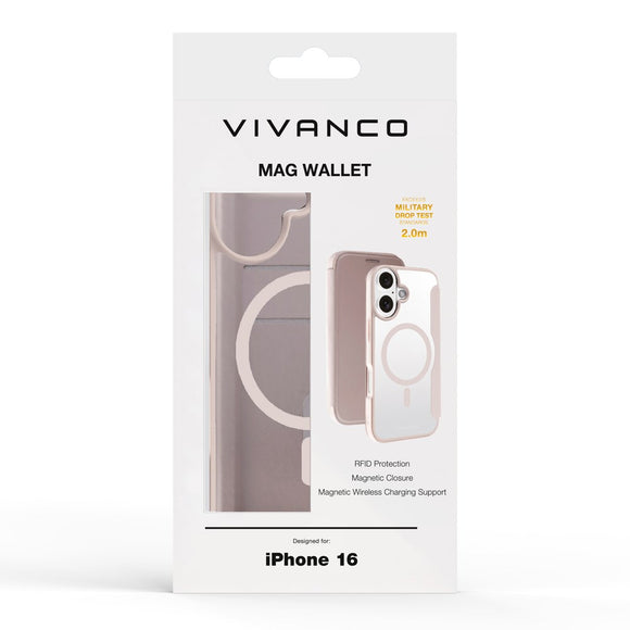 iPhone 16 Vivanco Classic Wallet Flip Cover m. Pung - MagSafe Kompatibel - Greige