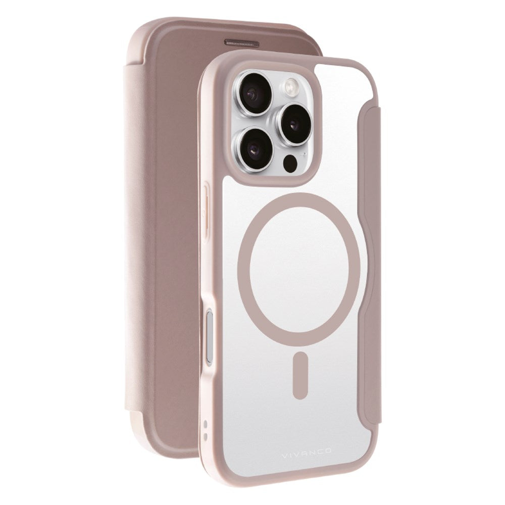 iPhone 16 Pro Vivanco Classic Wallet Flip Cover m. Pung - MagSafe Kompatibel - Greige