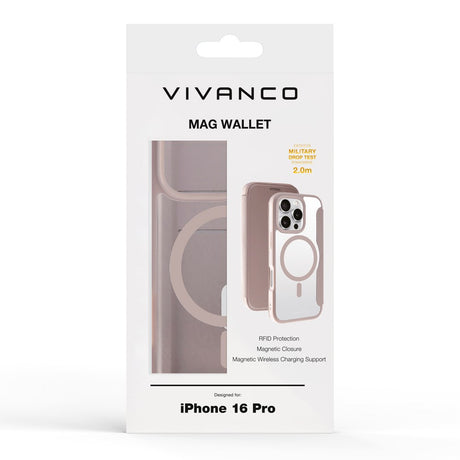 iPhone 16 Pro Vivanco Classic Wallet Flip Cover m. Pung - MagSafe Kompatibel - Greige