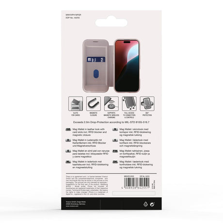 iPhone 16 Pro Vivanco Classic Wallet Flip Cover m. Pung - MagSafe Kompatibel - Greige