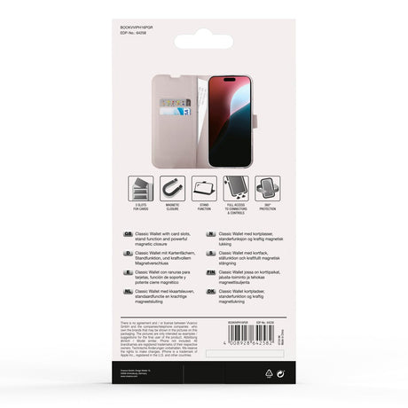 iPhone 16 Pro Vivanco Classic Wallet Flip Cover m. Pung - Greige